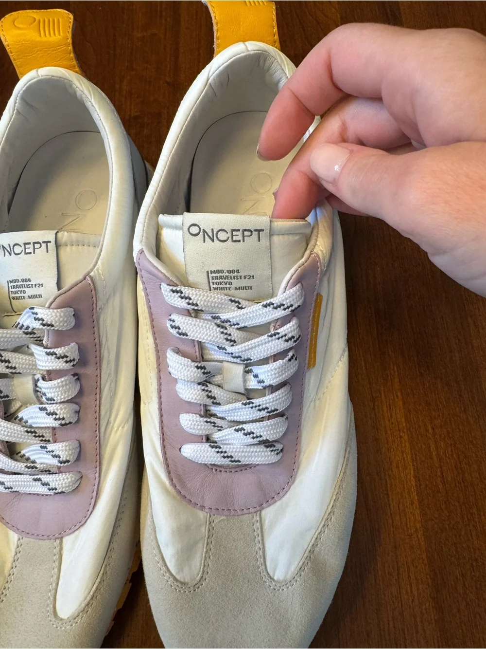 ONCEPT Women's White and Lavender Low-Top Sneakers with Yellow Accents